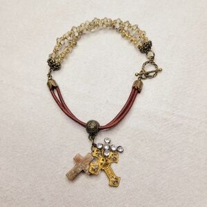 🌟Elegant Gold and Brown Cross Charm Bracelet🌟